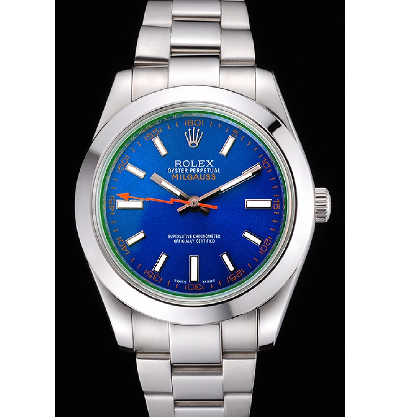 Aaa replica watch Milgauss Steel Dial Bezel Rolex And Blue Case Stainless 622838 0717